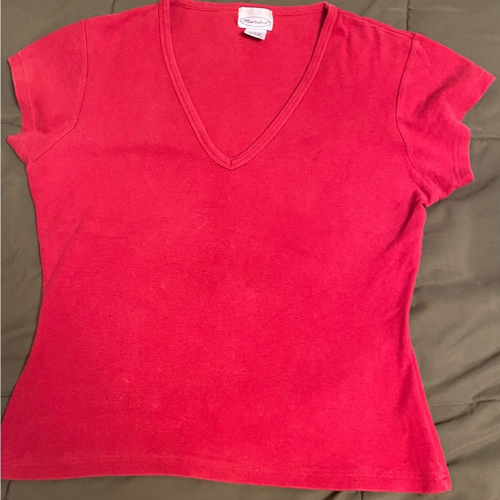 Cotton Red Fitted Cap Sleeve Tee